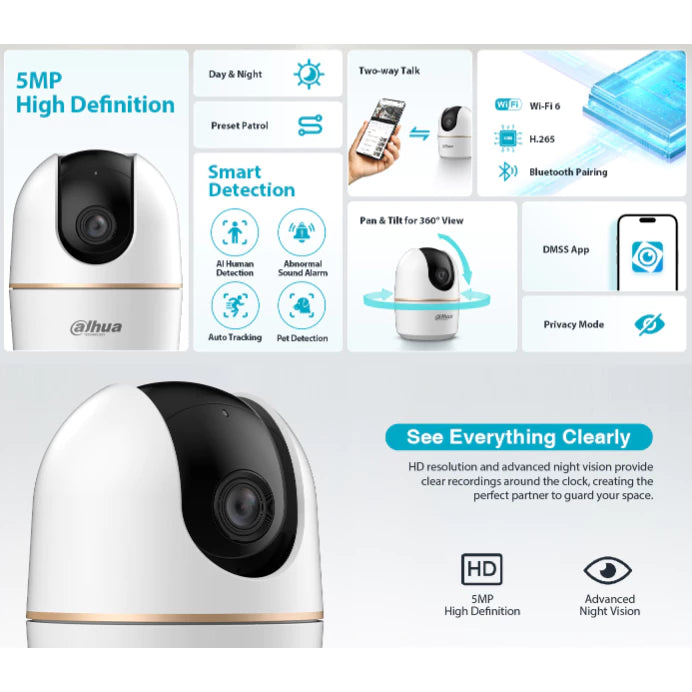 DAHUA | Hero Series 3MP & 5MP Indoor Fixed-Focal Wi-Fi Pan & Tilt Network Camera H5A